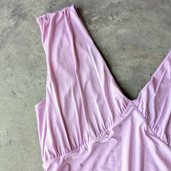 Express Body Contour Lavender Purple Ruched Empire Deep V Bodysuit size XL - Picture 3 of 9